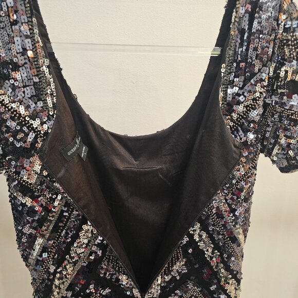 Guess by Marciano Black/Silver Sequin Cocktail Dress (Cap Sleeves) - Picture 6 of 7
